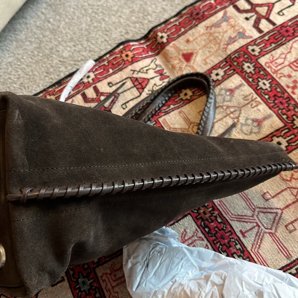 ALLSAINTS Dark Brown Suede Tote with Zipper Details - Picture 7 of 10